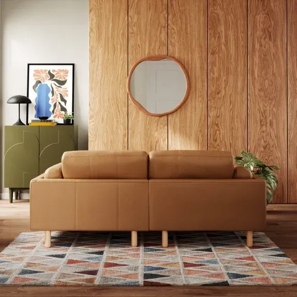 Corner Chaise Sofa with Extension - Tan, Leather