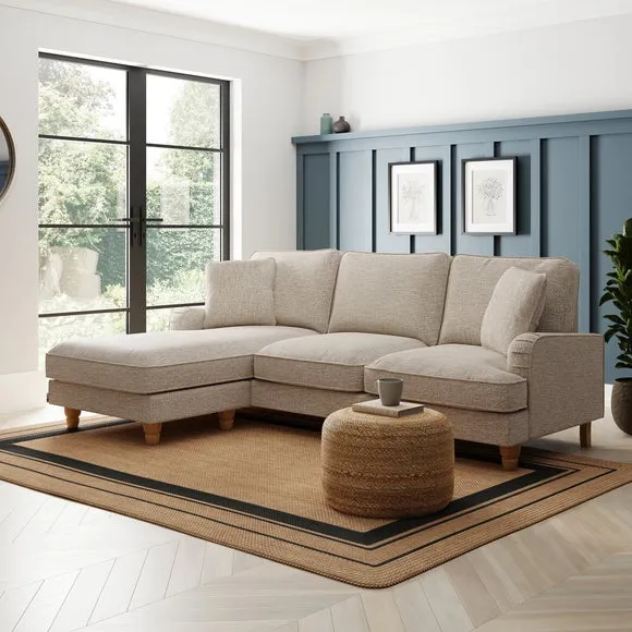 Corner Chaise Sofa with Piped Edge - Linen