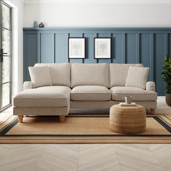 Corner Chaise Sofa with Piped Edge - Linen