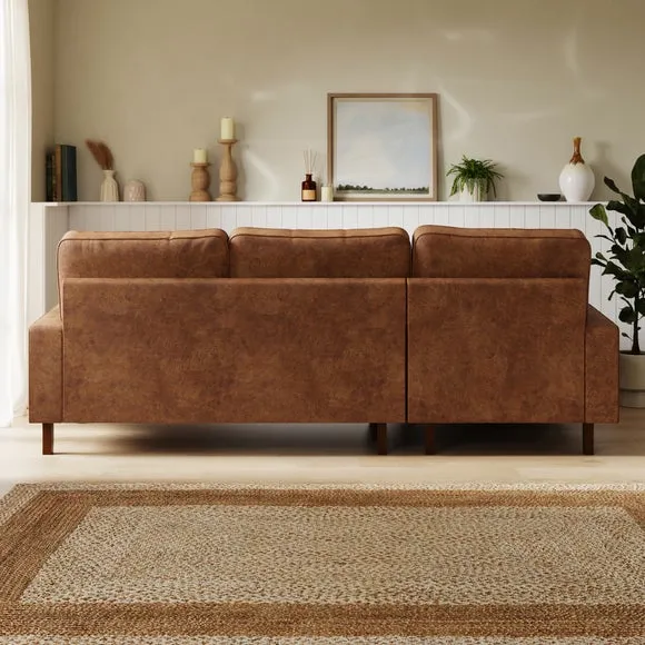 Corner Chaise Sofa with Piped Edge - Tan, Faux Leather