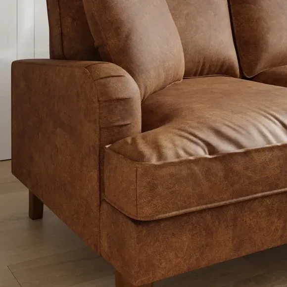 Corner Chaise Sofa with Piped Edge - Tan, Faux Leather