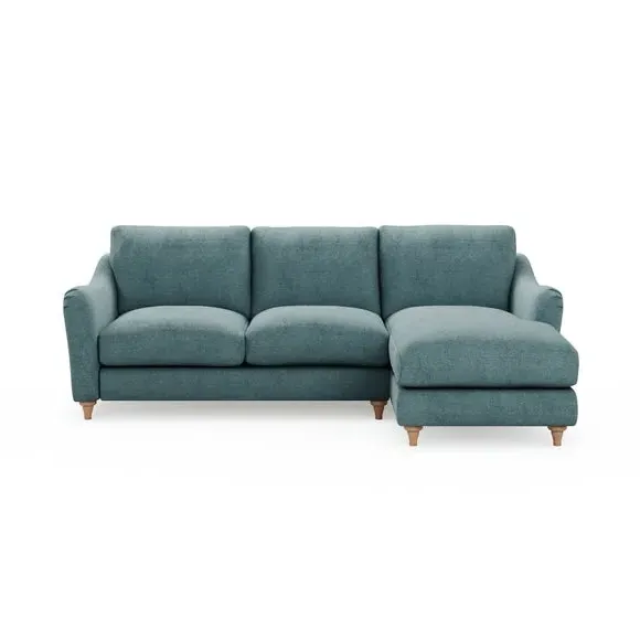 Corner Chaise Sofa with Pleat Detail - Aqua, Chenille