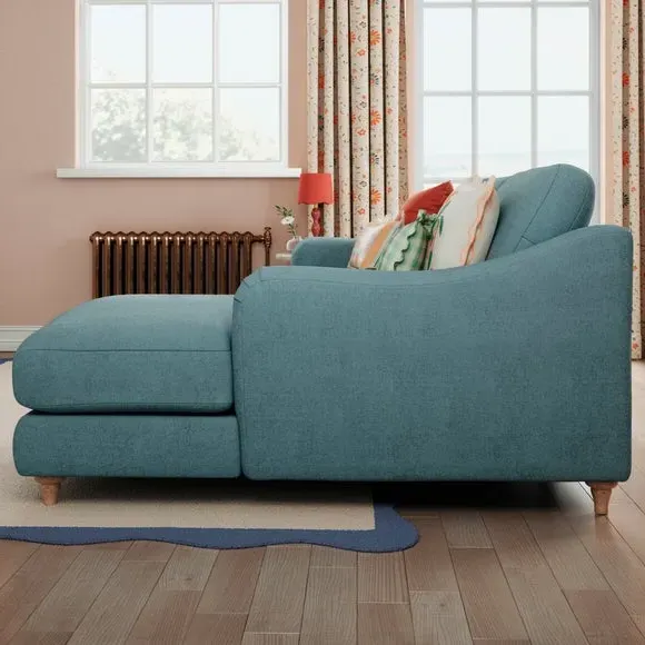 Corner Chaise Sofa with Pleat Detail - Aqua, Chenille