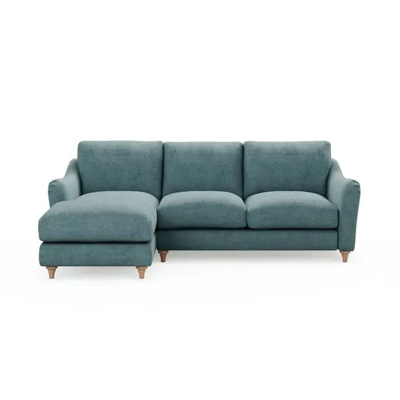 Corner Chaise Sofa with Pleat Detail - Aqua, Chenille