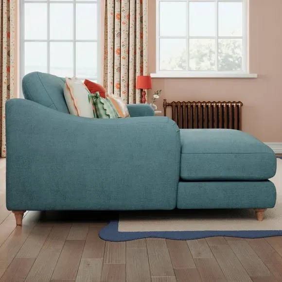 Corner Chaise Sofa with Pleat Detail - Aqua, Chenille