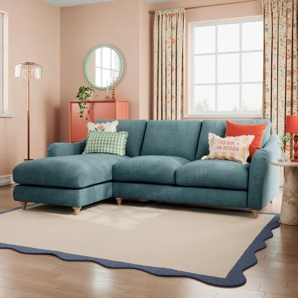 Corner Chaise Sofa with Pleat Detail - Aqua, Chenille image