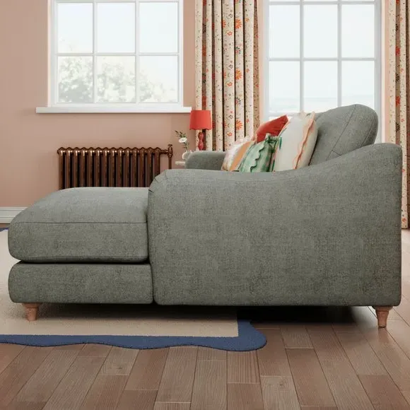 Corner Chaise Sofa with Pleat Detail - Grey, Chenille