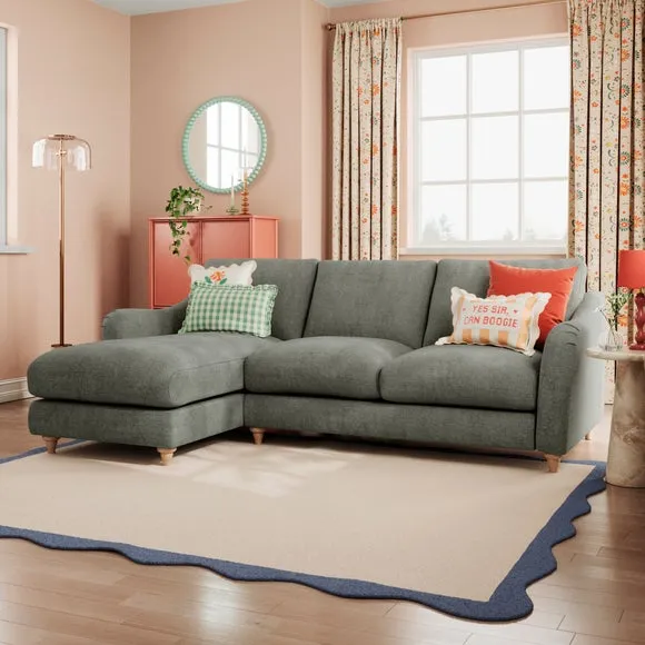 Corner Chaise Sofa with Pleat Detail - Grey, Chenille