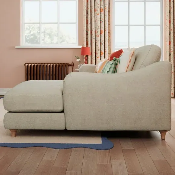 Corner Chaise Sofa with Pleat Detail - Natural, Chenille