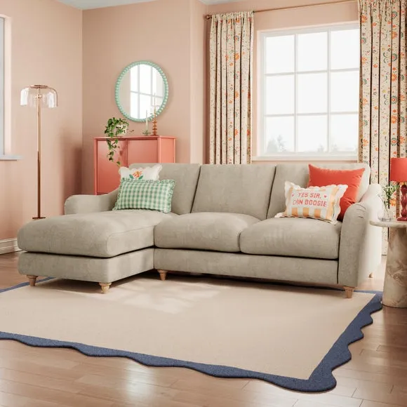 Corner Chaise Sofa with Pleat Detail - Natural, Chenille