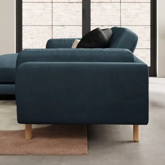 Corner Chaise Sofa with Plush Foam - Navy, Velvet