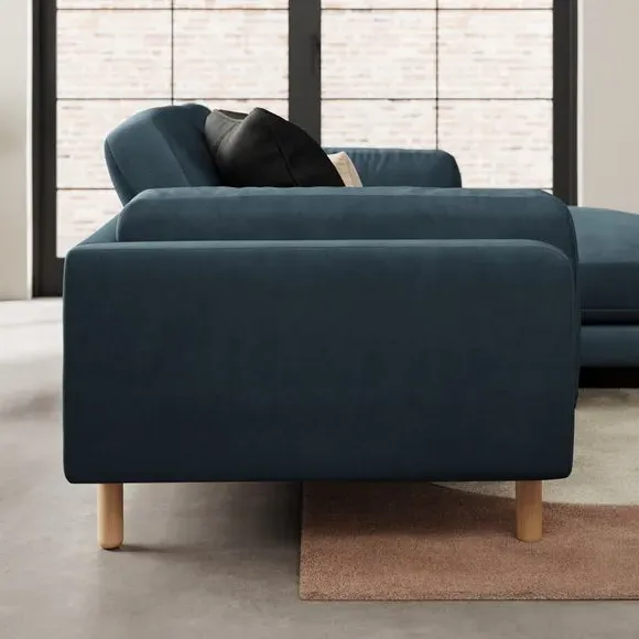 Corner Chaise Sofa with Plush Foam - Navy, Velvet