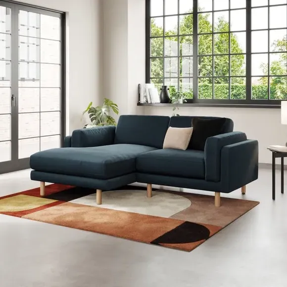 Corner Chaise Sofa with Plush Foam - Navy, Velvet