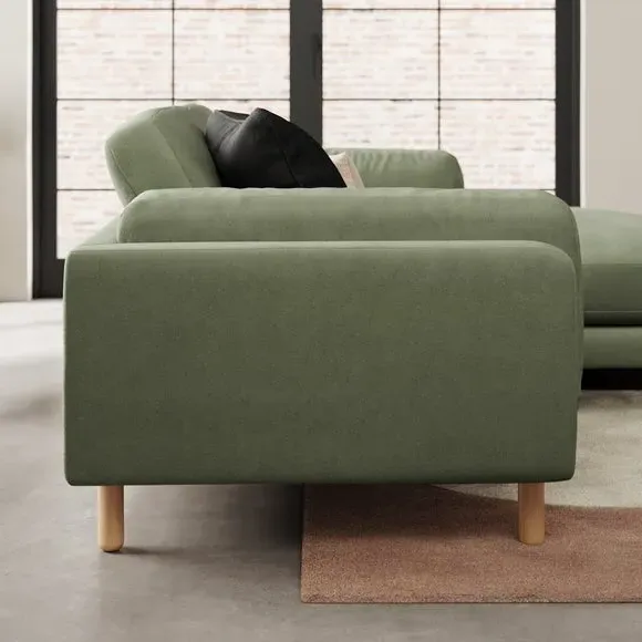 Corner Chaise Sofa with Plush Foam - Sage, Velvet