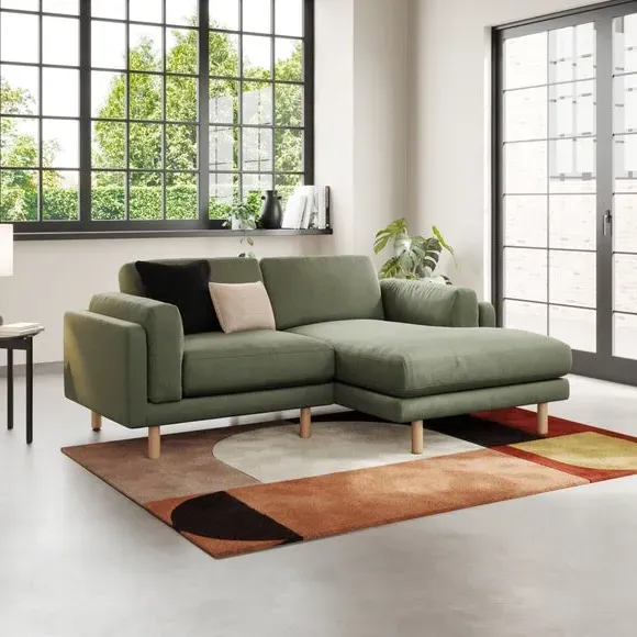 Corner Chaise Sofa with Plush Foam - Sage, Velvet