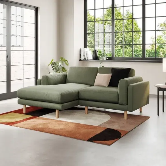 Corner Chaise Sofa with Plush Foam - Sage, Velvet