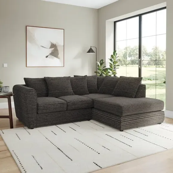 Corner Chaise Sofa with Roll Arms - Grey, Cord image