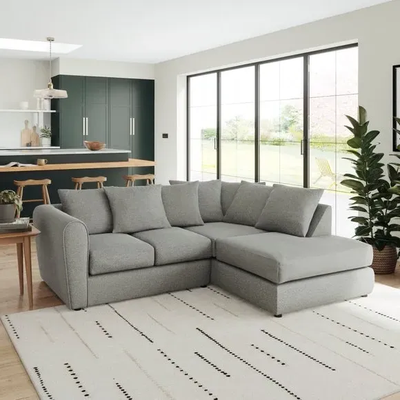 Corner Chaise Sofa with Roll Arms - Grey, Fabric