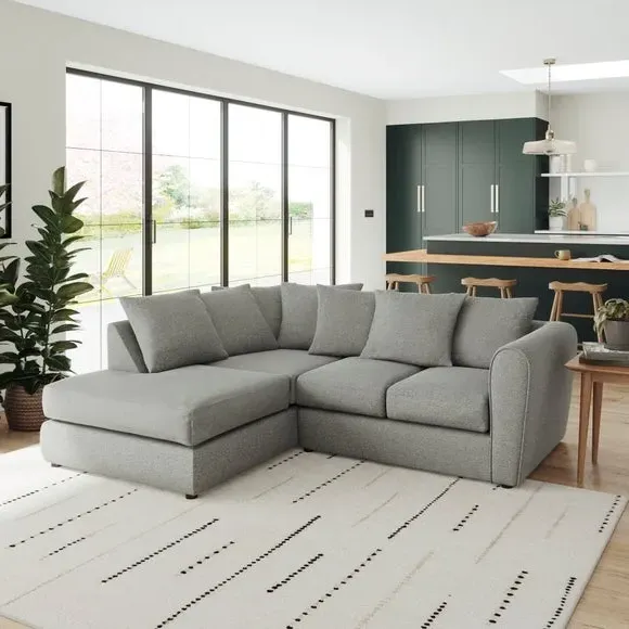 Corner Chaise Sofa with Roll Arms - Grey, Fabric image