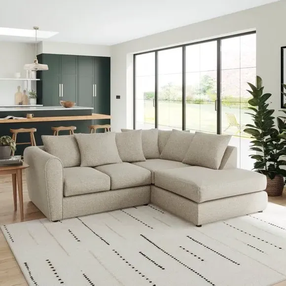 Corner Chaise Sofa with Roll Arms - Natural, Fabric