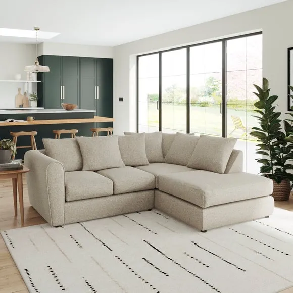 Corner Chaise Sofa with Roll Arms - Natural, Fabric