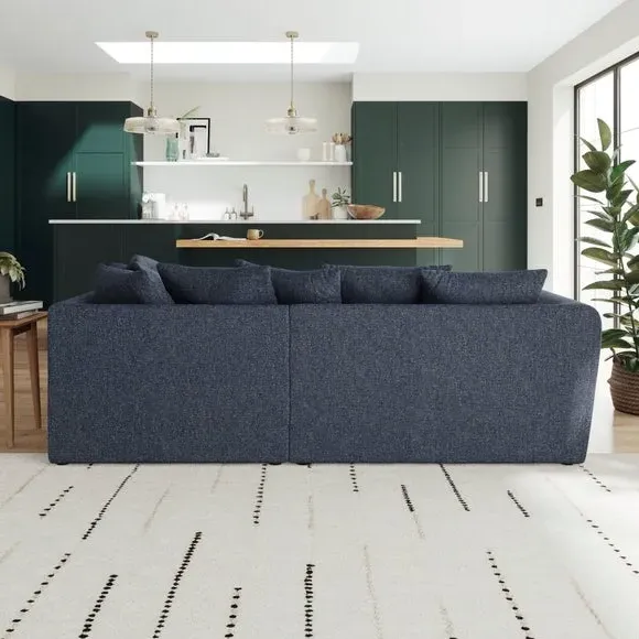 Corner Chaise Sofa with Roll Arms - Navy, Fabric