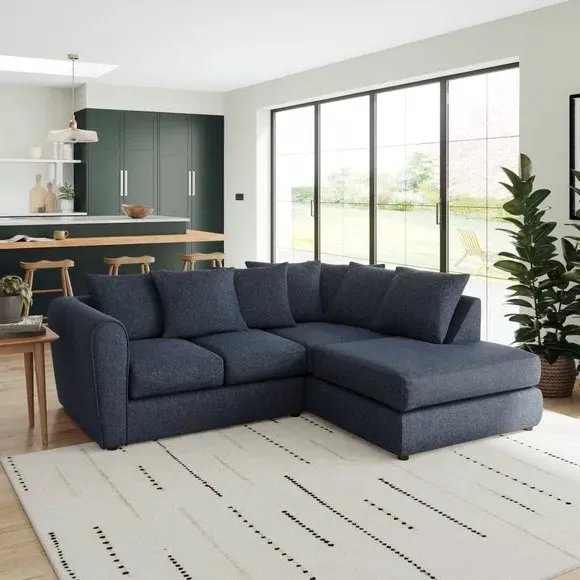 Corner Chaise Sofa with Roll Arms - Navy, Fabric
