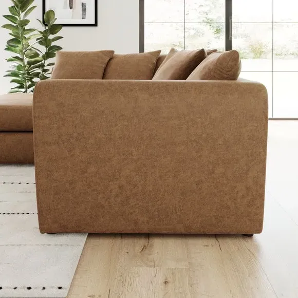 Corner Chaise Sofa with Roll Arms - Tan, Faux Leather
