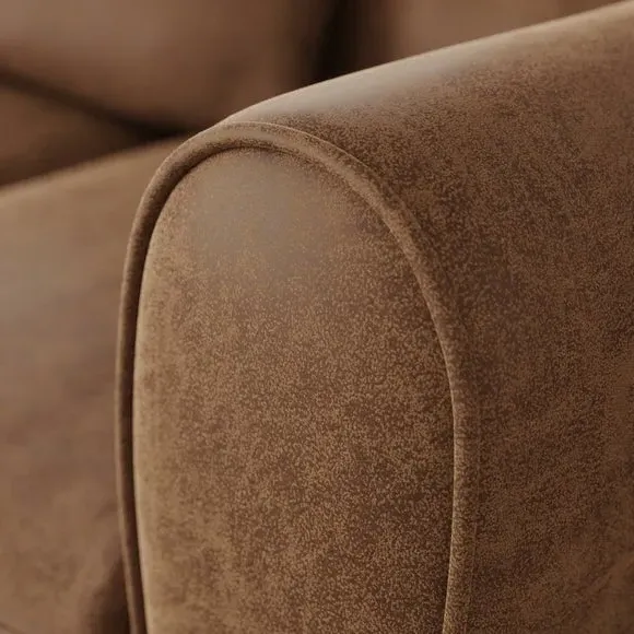 Corner Chaise Sofa with Roll Arms - Tan, Faux Leather