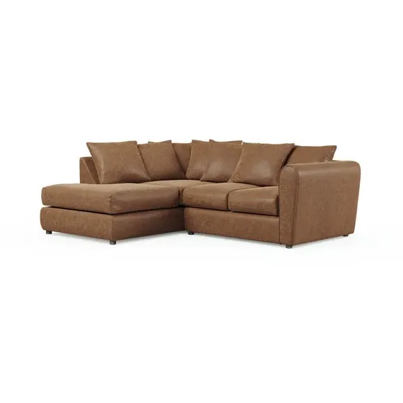 Corner Chaise Sofa with Roll Arms - Tan, Faux Leather