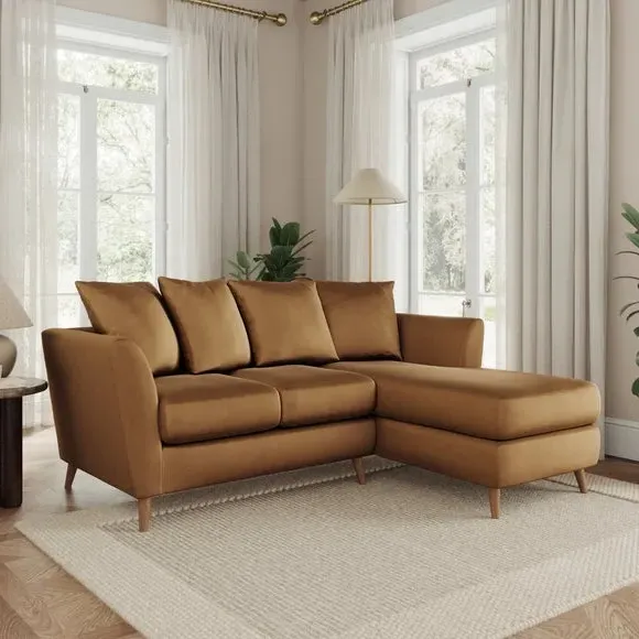 Corner Chaise Sofa with Scatter Back - Caramel