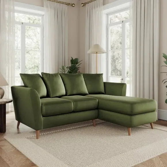 Corner Chaise Sofa with Scatter Back - Light Olive