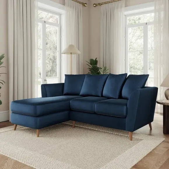 Corner Chaise Sofa with Scatter Back - Navy, Velvet