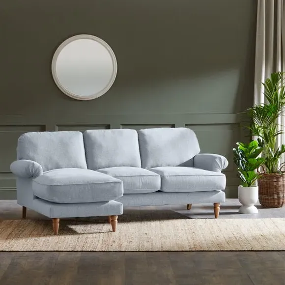 Corner Chaise Sofa with Scroll Arms - Blue, Fabric