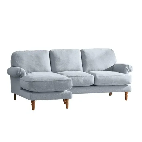 Corner Chaise Sofa with Scroll Arms - Blue, Fabric