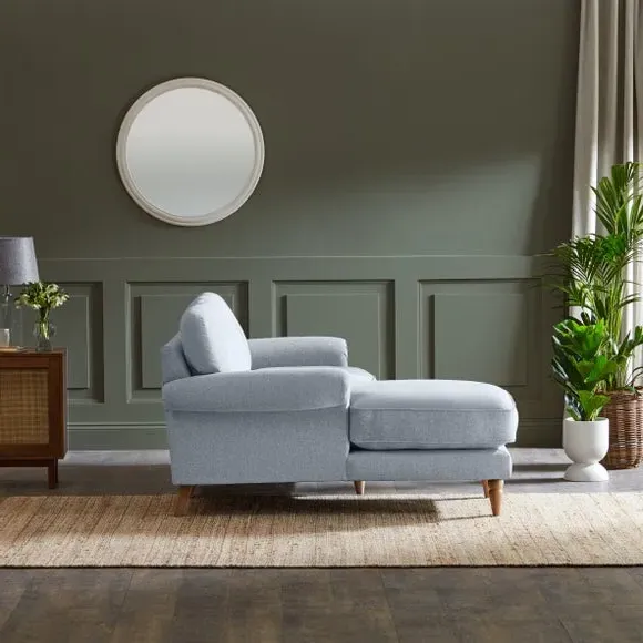 Corner Chaise Sofa with Scroll Arms - Blue, Fabric