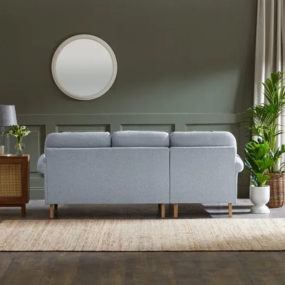 Corner Chaise Sofa with Scroll Arms - Blue, Fabric