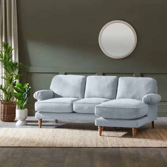 Corner Chaise Sofa with Scroll Arms - Blue, Fabric