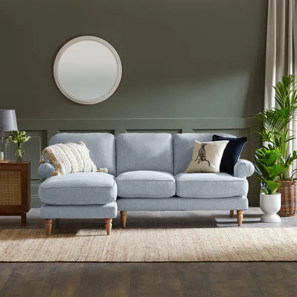 Corner Chaise Sofa with Scroll Arms - Blue, Fabric
