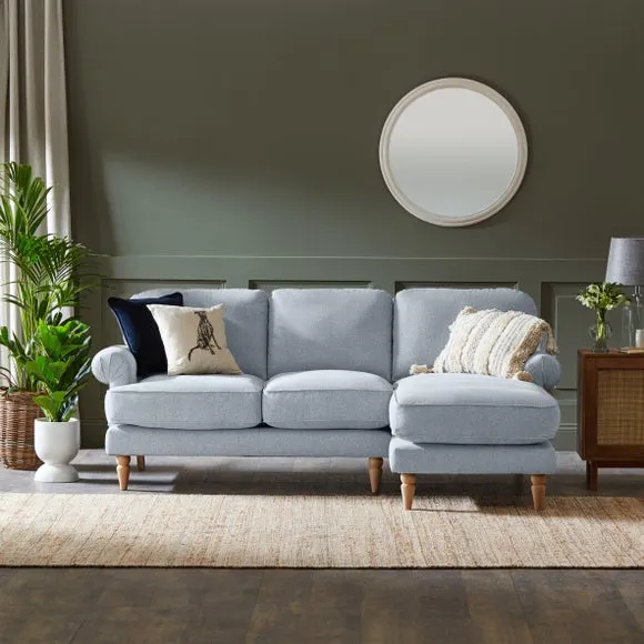 Corner Chaise Sofa with Scroll Arms - Blue, Fabric image