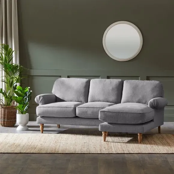 Corner Chaise Sofa with Scroll Arms - Grey, Fabric
