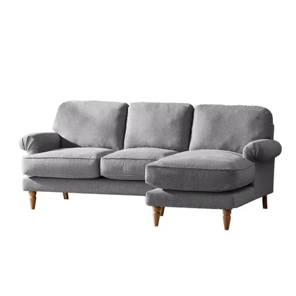 Corner Chaise Sofa with Scroll Arms - Grey, Fabric