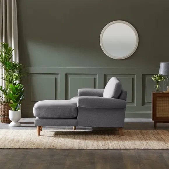 Corner Chaise Sofa with Scroll Arms - Grey, Fabric