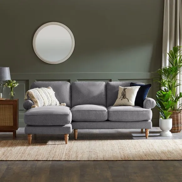 Corner Chaise Sofa with Scroll Arms - Grey, Fabric