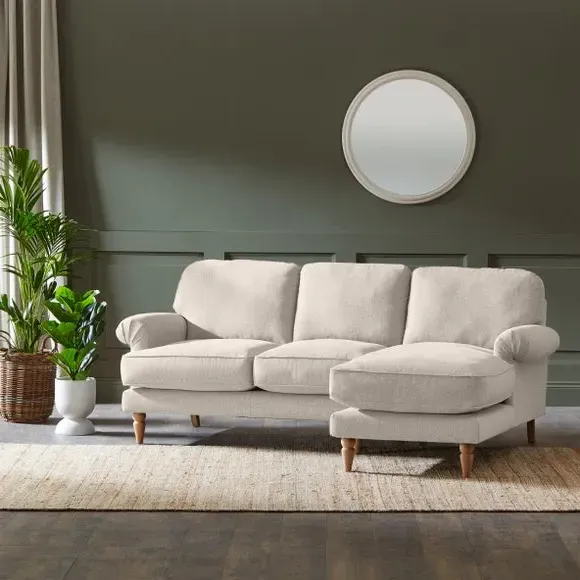 Corner Chaise Sofa with Scroll Arms - Natural, Fabric
