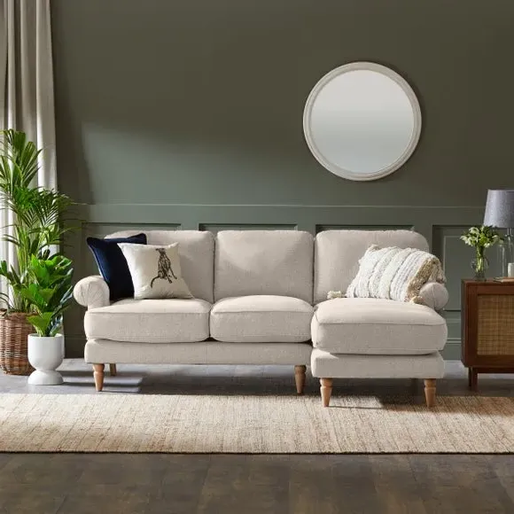 Corner Chaise Sofa with Scroll Arms - Natural, Fabric