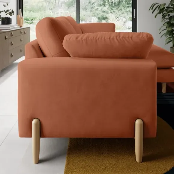 Corner Chaise Sofa with Square Arms - Apricot, Velvet