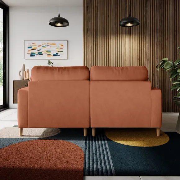 Corner Chaise Sofa with Square Arms - Apricot, Velvet
