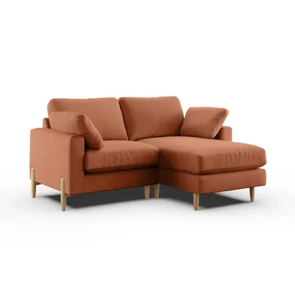 Corner Chaise Sofa with Square Arms - Apricot, Velvet