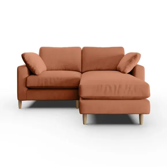 Corner Chaise Sofa with Square Arms - Apricot, Velvet